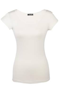 Shirt für Damen Kurzarm und Rundhals Baumwolle Stretch viele Farben 34-38 Creme S von Cara Mia