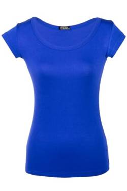 Shirt für Damen Kurzarm und Rundhals Baumwolle Stretch viele Farben 34-38 Royalblau M von Cara Mia