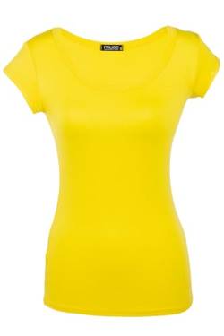 Shirt für Damen Kurzarm und Rundhals Baumwolle Stretch viele Farben 34-38 Zitrone S von Cara Mia