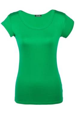 Shirt für Damen Kurzarm und Rundhals Baumwolle Stretch viele Farben 34-38 hellgrün M von Cara Mia