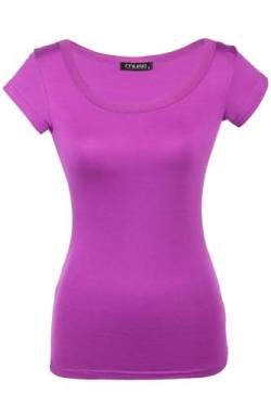 Shirt für Damen Kurzarm und Rundhals Baumwolle Stretch viele Farben 34-38 lila M von Cara Mia