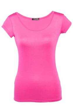 Shirt für Damen Kurzarm und Rundhals Baumwolle Stretch viele Farben 34-38 pink S von Cara Mia