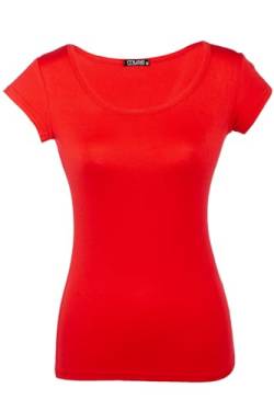Shirt für Damen Kurzarm und Rundhals Baumwolle Stretch viele Farben 34-38 rot M von Cara Mia