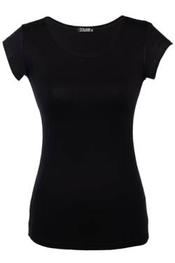 Shirt für Damen Kurzarm und Rundhals Baumwolle Stretch viele Farben 34-38 schwarz S von Cara Mia