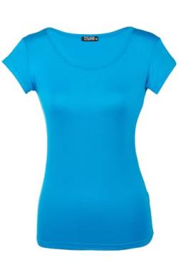 Shirt für Damen Kurzarm und Rundhals Baumwolle Stretch viele Farben 34-38 türkis S von Cara Mia
