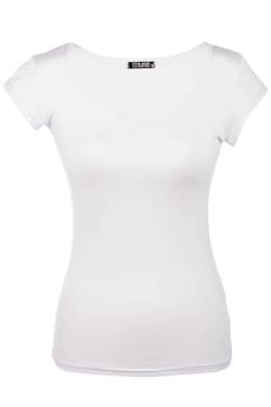 Shirt für Damen Kurzarm und Rundhals Baumwolle Stretch viele Farben 34-38 weiß S von Cara Mia