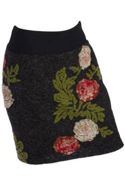 Woll-Rock Damen Kurz Stretch-Bund Winter Viele Farben 40 42 schwarz/Blumen von Cara Mia