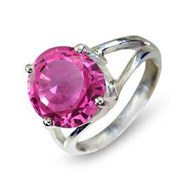 CaratYogi 925 Sterling Silber Erstellt Rosa Saphir Runde Edelstein Versprechen Ring Birthstone Modeschmuck Eheringe Für Männer und Frauen Größe: 56 von CaratYogi