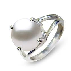 CaratYogi 925 Sterling Silber Natural-Perle Runde Edelstein Versprechen Ring Birthstone Modeschmuck Eheringe Für Männer und Frauen Größe: 59 von CaratYogi