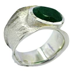 CaratYogi Echt Indian Smaragd Silber Aussage Ring Handcrafted Oval Form Birthstone Größe 69 (22.0) von CaratYogi