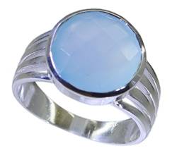 CaratYogi Feine Blaue Chalcedon Stein Ring Sterling Silber Ring Astrologische Runde Form Größe 54 (17,2) von CaratYogi