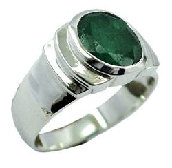 CaratYogi - Feine Indische Smaragd-Statement-Ringe Sterling Silber 925 Oval Lünette Größe 52 (16.6) von CaratYogi