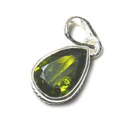 CaratYogi Natürlicher Peridot Anhänger 3 Karat Original Birne in 92,5 Sterling Silber, Versilbert, Peridot von CaratYogi