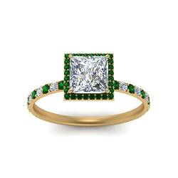 CaratYogi Neue Sammlung funkeln 18k vergoldet grünen smaragd prong princess cut ring mit winzigen glippening stein geschenk für frauen und mädchen ring größe 62 von CaratYogi