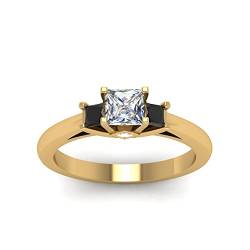 CaratYogi Three Stone Princess Diamond Engagement Ring yellow gold plated Natural Black Onyx Princess shape Black color Side Stone Engagement Rings prong Setting in Size Z1 GPR-D1120-PRINCESS-BON-Z1 von CaratYogi