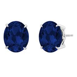 Caratyogi ovale Form Ohrstecker Erstellt blauer Saphir-Edelstein 925 Sterlingsilber für Frauen und Mädchen Schmuck 4-Prong Set Earings von CaratYogi