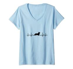 Damen Heartbeat Dog – EKG Pulse Cardigan Welsh Corgi T-Shirt mit V-Ausschnitt von Cardigan Welsh Corgi Gift for Men & Women