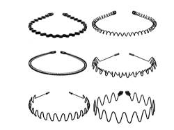 Metall-Stirnband, schwarz, verschiedene Stile, rutschfest, Metall, Unisex, flexibles Stirnband, Zubehör für Damen und Herren (6 Stück) von CareforYou