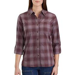 Carhartt Damen Fairview Kariertes Hemd mit Button-Down-Kragen, Dark Cedar, X-Klein von Carhartt