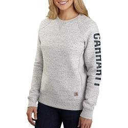 Carhartt Damen Lockeres, mittelschweres Rundhalsausschnitt und Blocklogo-Grafik auf dem Ärmel Sweatshirt, Asphalt meliert NEP, XL von Carhartt