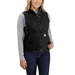 Carhartt Damen Loose Fit Washed Duck Sherpa Lined Mock Vest Work Utility Oberbekleidung, Schwarz, Mittel von Carhartt