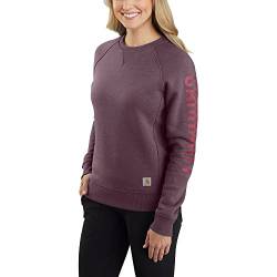 Carhartt Damen Relaxed Fit Midweight Crewneck Block Logo Sleeve Graphic Sweatshirt, BlackBerry Heather, L EU von Carhartt