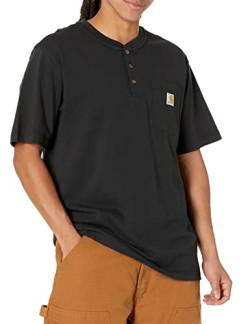 Carhartt Henley T-Shirt für Herren, lockere Passform, schwer, kurzärmelig, Tasche, schwarz, 3X-Groß von Carhartt