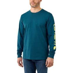 Carhartt Herren Relaxed Fit Heavyweight Long-Sleeve Logo Sleeve Graphic T-Shirt, Farbe: Night Blue Heather, Größe: L von Carhartt