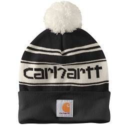 Carhartt Herren Strickmütze mit Bommel und Logo Beanie-Mütze, Einheitsgröße, Black von Carhartt