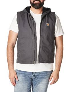 Carhartt Men's Relaxed Fit Washed Duck Fleece-Lined Hooded Vest, Gravel, Medium von Carhartt