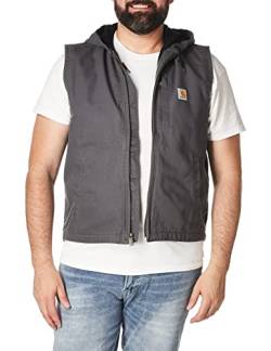 Carhartt Men's Relaxed Fit Washed Duck Fleece-Lined Hooded Vest, Gravel, XL von Carhartt