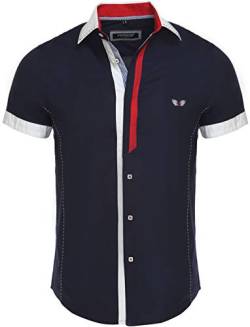 Carisma Casual Herren Kurzarmhemd Freizeit/Business Hemd Kontrast Hemd Slim-Fit mit Kentkragen 9007 Navy 3XL von Carisma