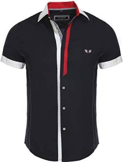 Carisma Casual Herren Kurzarmhemd Freizeit/Business Hemd Kontrast Hemd Slim-Fit mit Kentkragen 9007 schwarz XXL von Carisma