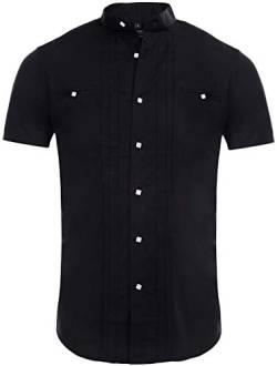 Carisma Casual Herren Kurzarmhemd Freizeit/Business Hemd Kontrast Hemd Slim-Fit mit Stehkragen 9006 schwarz 3XL von Carisma
