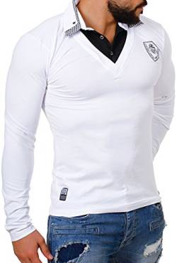 Carisma Herren 2in1 Double Look Longsleeve Langarm Shirt mit Hemdkragen Slimfit Stretch Kontrast Optik, Grösse:L;Farbe:Weiß von Carisma