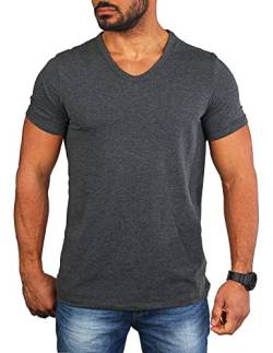 Carisma Herren Basic Uni T-Shirt einfarbiges Kurzarm Shirt tiefer V-Ausschnitt dehnbar Stretch 4066-4644, Grösse:L, Farbe:Dunkelgrau Melange (Regular Look) von Carisma