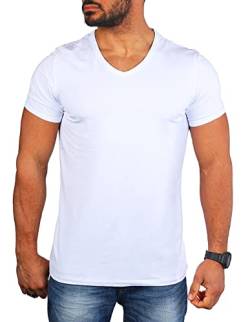 Carisma Herren Basic Uni T-Shirt einfarbiges Kurzarm Shirt tiefer V-Ausschnitt dehnbar Stretch 4066-4644, Grösse:L, Farbe:Weiß (Regular Look) von Carisma
