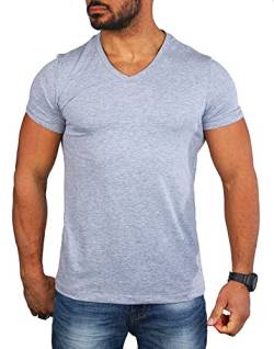 Carisma Herren Basic Uni T-Shirt einfarbiges Kurzarm Shirt tiefer V-Ausschnitt dehnbar Stretch 4066-4644, Grösse:XL, Farbe:Grau Melange (Destroyed Look) von Carisma