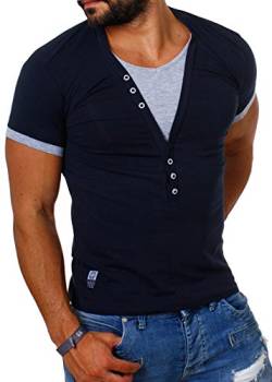 Carisma Herren Double Look T-Shirt deep v-Neck tiefer V-Ausschnitt Slim fit Kontrast Optik Tee, Grösse:XL, Farbe:Blau von Carisma