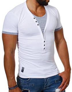 Carisma Herren Double Look T-Shirt deep v-Neck tiefer V-Ausschnitt Slim fit Kontrast Optik Tee, Grösse:XL, Farbe:Weiß von Carisma