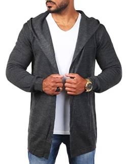 Carisma Herren Feinstrick Cardigan leichte Weste Strickjacke mit Kapuze Lange Passform Oversize Long fit 7717, Grösse:L, Farbe:Dunkelgrau von Carisma