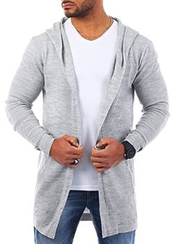 Carisma Herren Feinstrick Cardigan leichte Weste Strickjacke mit Kapuze Lange Passform Oversize Long fit 7717, Grösse:S, Farbe:Grau von Carisma