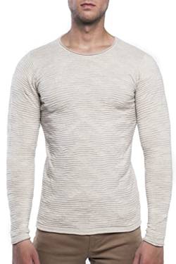 Carisma Herren Feinstrick-Pullover für Winter und Übergang • Herren Longsleeve komplett gerippt • Herren Langarmshirt Rundhals-Pullover für Herren 7790 Beige L von Carisma