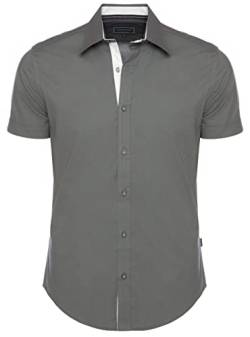 Carisma Herren Kurzarm-Hemd einfarbig S-5XL | Basic Herrenhemd Kurzarm aus 97% Baumwolle | Herren Sommerhemd in Regular-Fit | Kurzarmhemd für Männer Herren Freizeit und Büro 9102 Grey M von Carisma