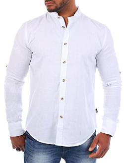 Carisma Herren Leinen Baumwoll Mix Stehkragen Hemd Langarm Regular fit 8389, Grösse:3XL, Farbe:Weiß von Carisma