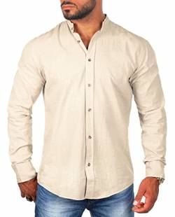 Carisma Herren Leinen Baumwoll Mix Stehkragen Hemd Langarm Regular fit 8389, Grösse:M, Farbe:Beige von Carisma