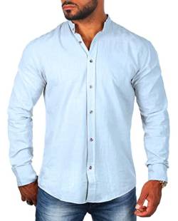 Carisma Herren Leinen Baumwoll Mix Stehkragen Hemd Langarm Regular fit 8389, Grösse:XL, Farbe:Hellblau von Carisma