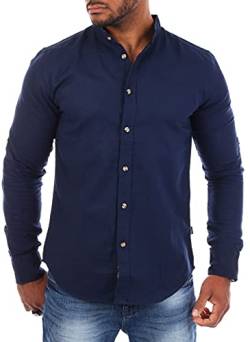 Carisma Herren Leinen Baumwoll Mix Stehkragen Hemd Langarm Regular fit 8389, Grösse:XXL, Farbe:Navy von Carisma