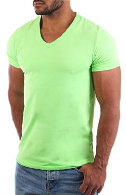 Carisma Herren Uni Basic T-Shirt mit tiefem V-Ausschnitt Vintage Look Kragen Effekt einfarbig Dehnbare Passform, Grösse:S, Farbe:Hellgrün von Carisma