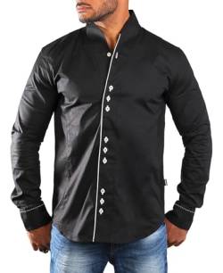 Carisma Herren Uni Langarm Stehkragen Hemd einfarbig Basic H-902-regular fit, Grösse:3XL, Farbe:Schwarz/Weiß von Carisma